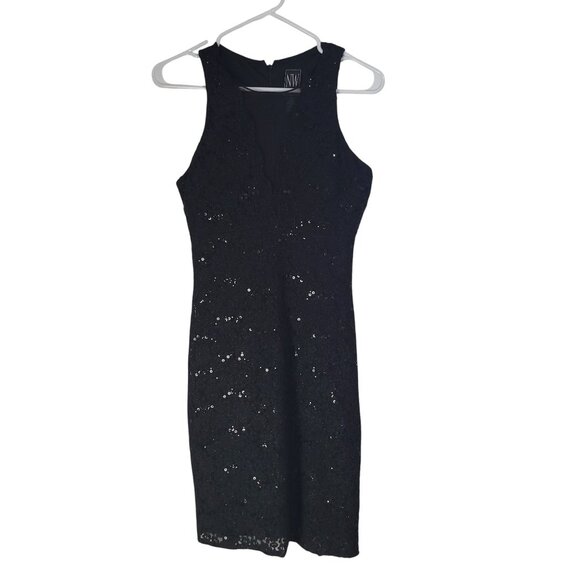 NIGHTWAY Womens SZ 4 Lace Sequin Sleeveless Little Black Dress Prom Cocktail Got - Picture 2 of 11